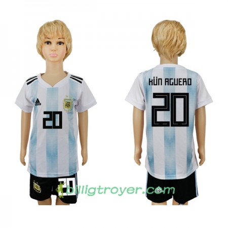 Billige Fotballdrakter Argentina Kun Aguero 20 Barn VM 2018 Hjemmedraktsett